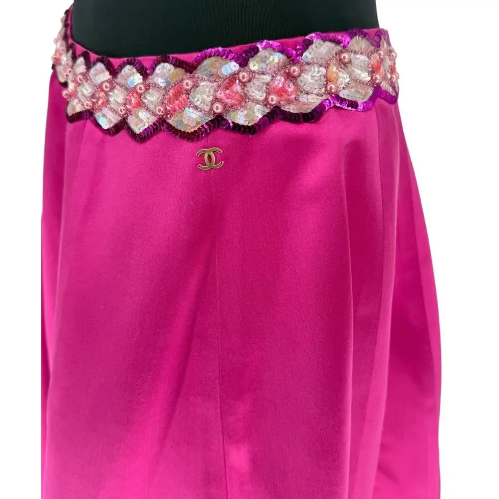 Chanel Embellished Fuchsia Silk Skirt – Fall 2000, Size 42